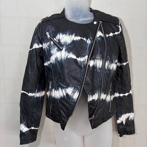 BlankNYC Tie Die Leather Moto Jacket Blk/White sz Sm